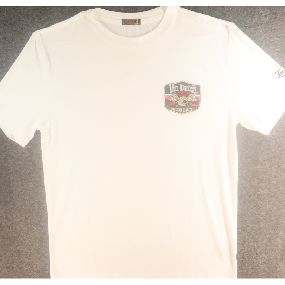 VON DUTCH MEN'S AMERICAN HERITAGE WHITE LOUNGE T-SHIRT, SIZE L